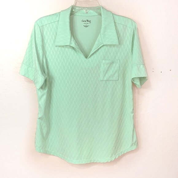 Coral Bay Energy Polo Womens Large Spring  Green Argyle Diamond Texture Pocket - Picture 1 of 9